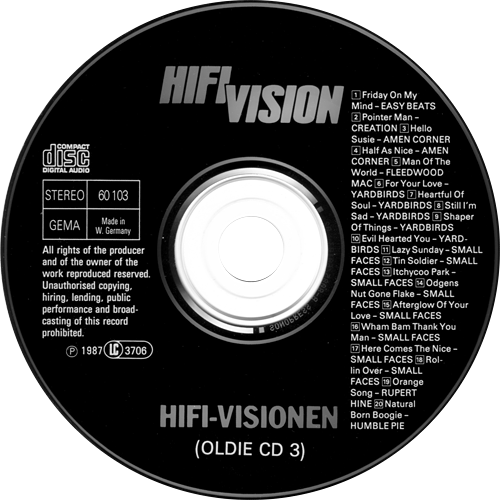V/A incl. Rupert Hine, The Yardbirds, Small Faces, Fleetwood Mac, etc : HiFi Visionen Oldie CD 3 - CD from Germany, 1987