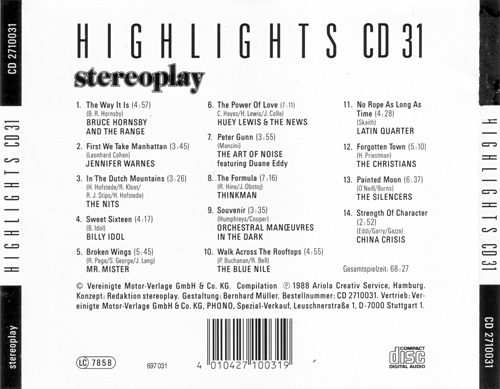 V/A incl. Thinkman, The Blue Nile, The Nits, etc. - Stereoplay - Highlights CD 31 - BMG Ariola CD 2710031 697031 Germany CD