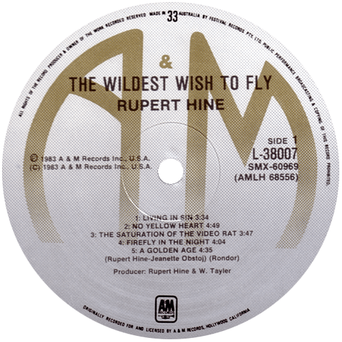 Rupert Hine : The Wildest Wish To Fly - LP from Australia, 1983