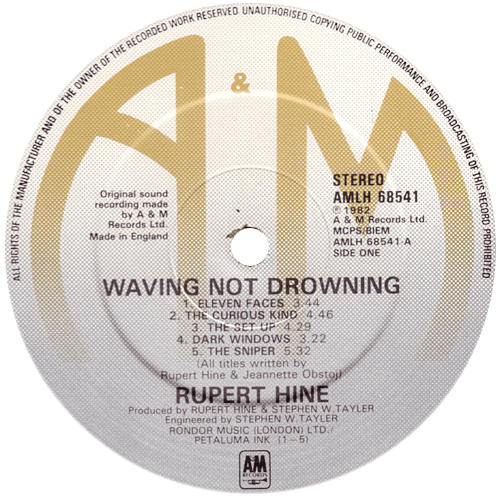 Rupert Hine - Waving Not Drowning - A&M AMLH 68541 UK LP
