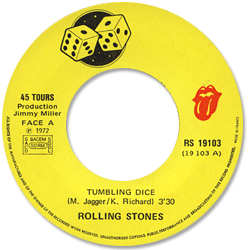 The Rolling Stones - Tumbling Dice - RS 19103 - label • France discography: The RSR - Warner years [1971-1977]