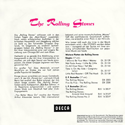 The Rolling Stones - generic back w/ long discography - up to DL 25158 • Germany discography: The 60's Decca singles The Rolling Stones - generic back w/ long discography - up to DL 25158 • Germany discography: The 60's Decca singles