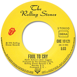 The Rolling Stones - Fool To Cry label • Germany discography: The RSR - Atlantic years [1971-1977]