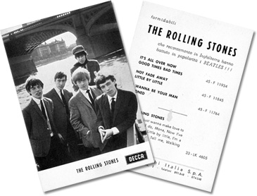 The Rolling Stones - promotional postcard from Decca Italia, circa 1964 • Italy discography: Decca singles & EPs