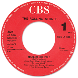 The Rolling Stones - Harlem Shuffle - CBS 6864 - promo labels • Portugal discography: The RSR - EMI / CBS years [1978 - 1986]