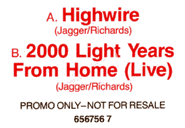 The Rolling Stones - Highwire UK promo sticker