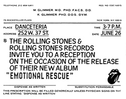 The Rolling Stones - Emotional Rescue party invitation The Rolling Stones - Emotional Rescue party invitation