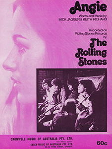 The Rolling Stones • Angie • original sheet music from 1973, Australia The Rolling Stones • Angie • original sheet music from 1973, Australia